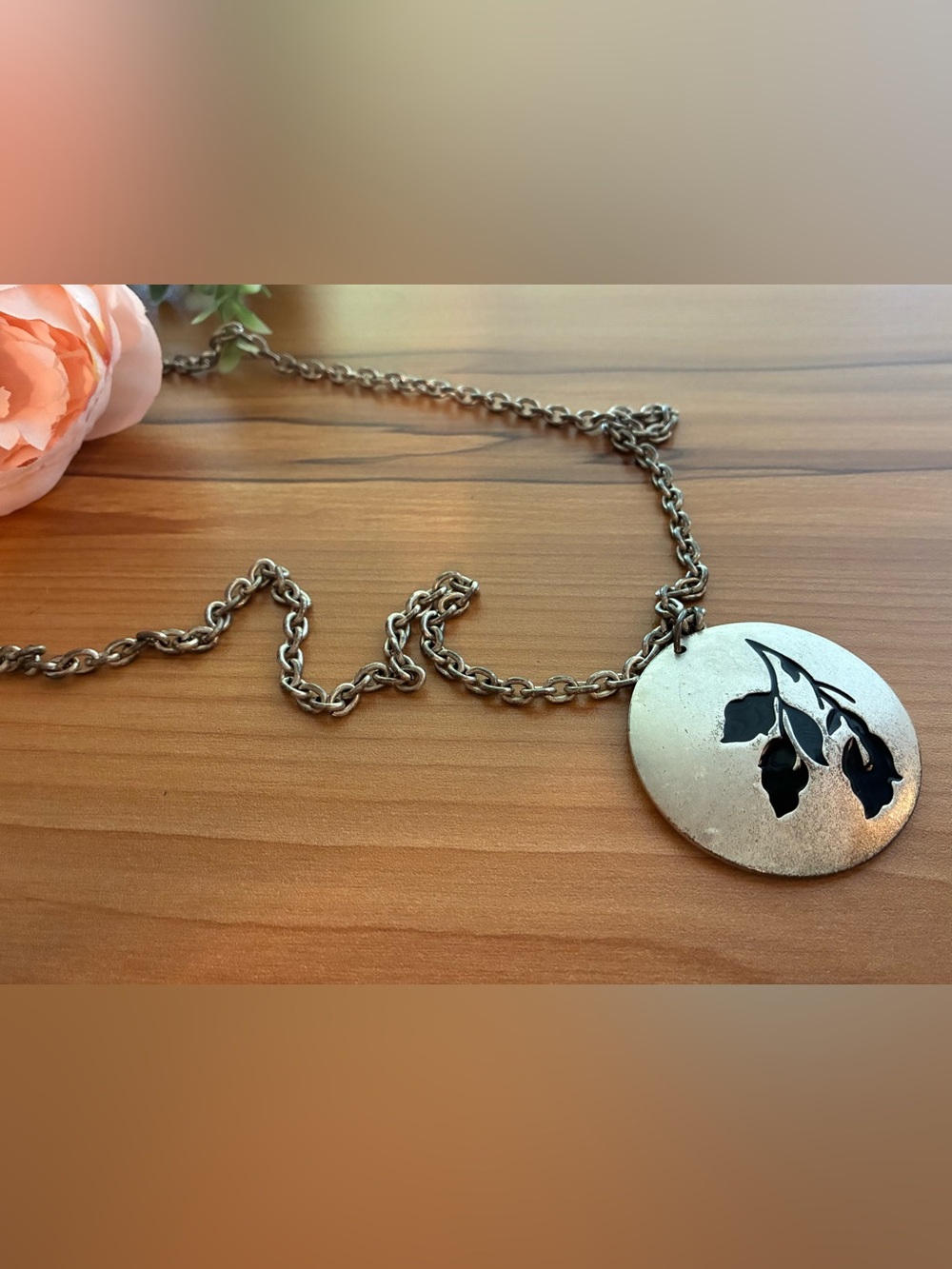 Silver-Tone Round Pendant Necklace - Women Jewelry
